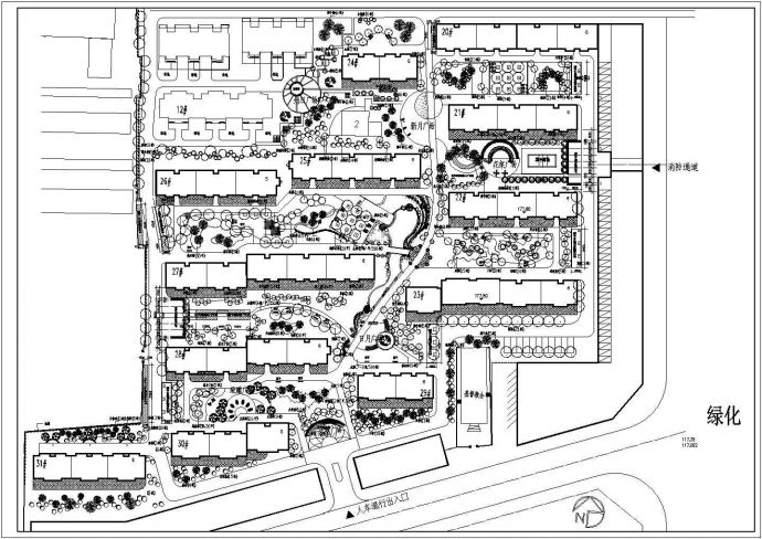 某多层住宅楼小区环境绿化规划设计cad总平面施工图（标注详细）_图1