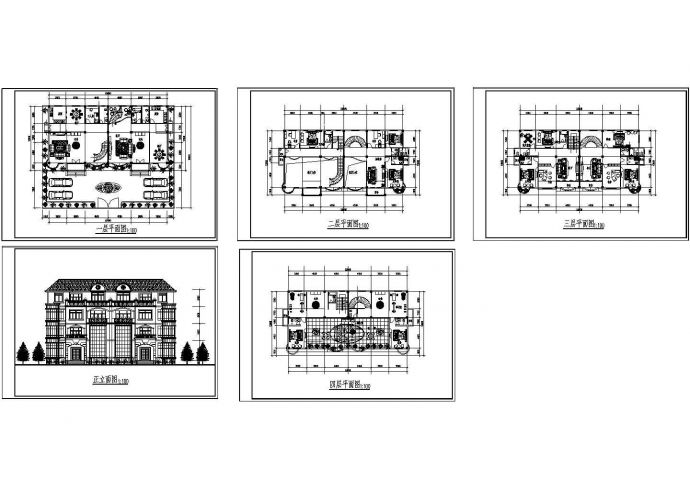 高级四层别墅建筑方案图(cad)_图1