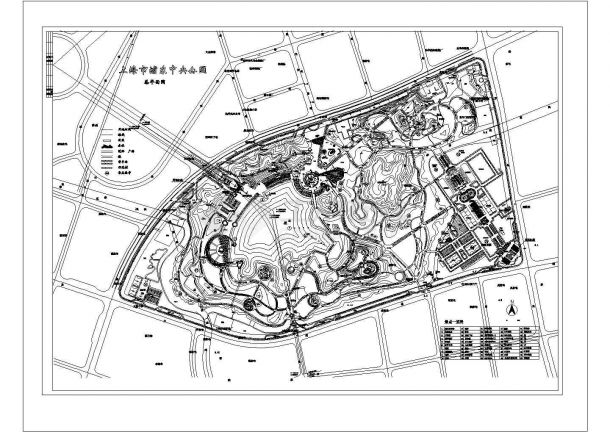 上海市浦东中央公园景观绿化规划设计cad总平面施工图（标注详细）-图一