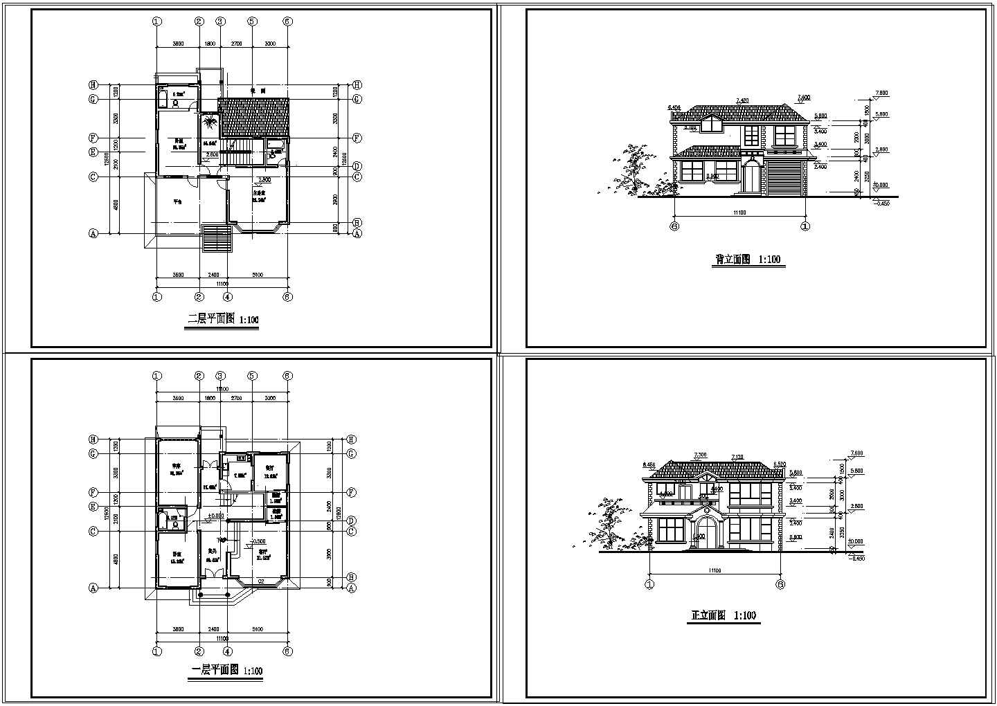 二层别墅设计方案图(cad)