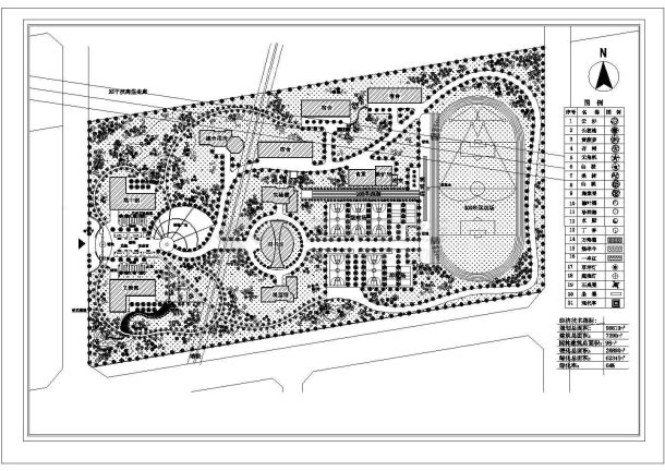某中学校园（规划总面积96619平方米）规划设计cad总平面方案图（含经济技术指标）-图一