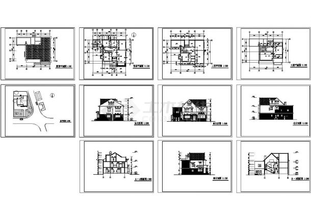 经典三层别墅建筑设计CAD施工图-图一