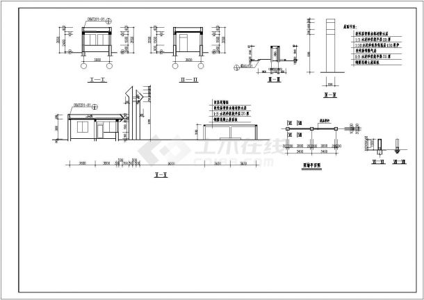 某地区标准中学大门建筑详细施工设计方案CAD图纸-图一