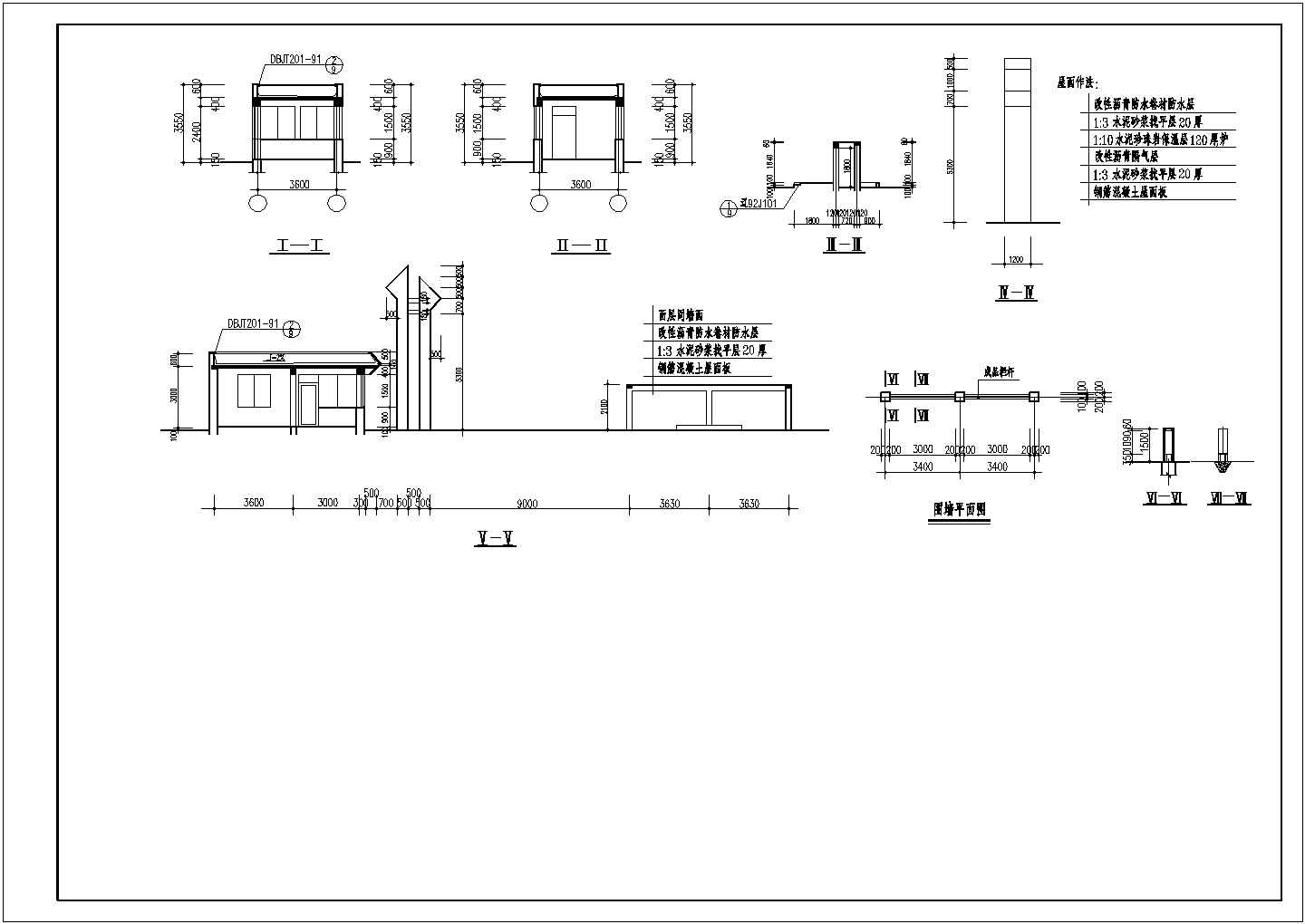 某地区标准中学大门建筑详细施工设计方案CAD图纸