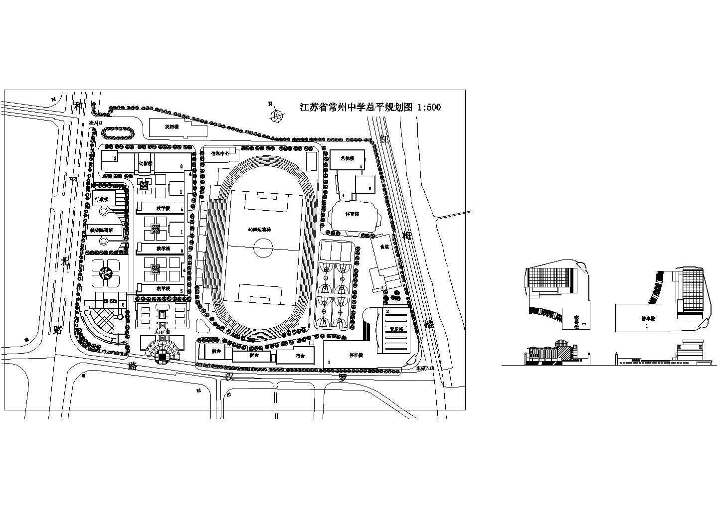 咸阳市某实验中学新校区平面规划设计CAD图纸