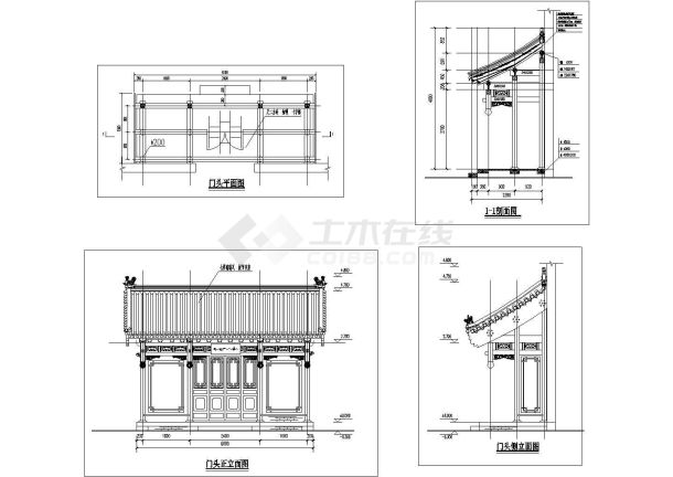 某别墅中式门头建筑设计施工图(cad)-图一