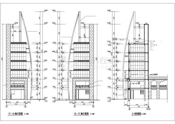 某商业街塔楼建筑施工CAD图-图二
