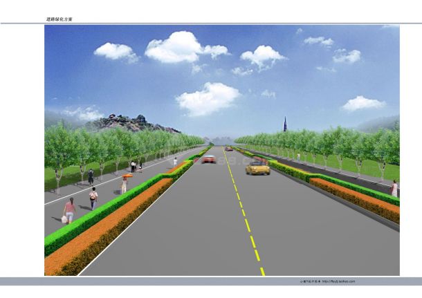 某道路绿化种植设计CAD总平面施工图（含设计说明，含透视效果图）-图二