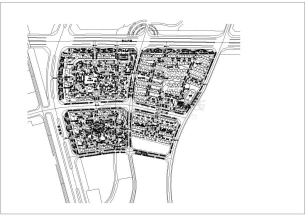 某现代大型生态综合居住区景观绿化规划设计cad总平面施工图-图一