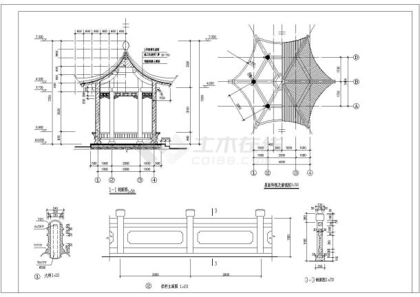 某六角亭CAD完整设计施工大样图-图一