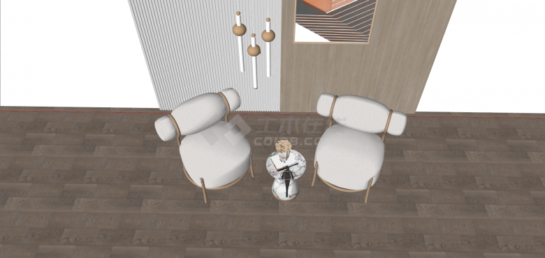 现代一对竹框架白色布艺休闲椅su模型-图二