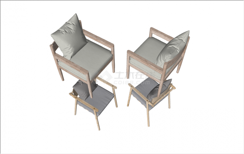现代木质简单带靠背休闲椅su模型-图二