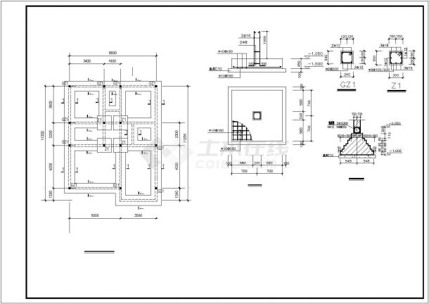 三层8.50×11.20别墅建筑结构设计CAD图-图二