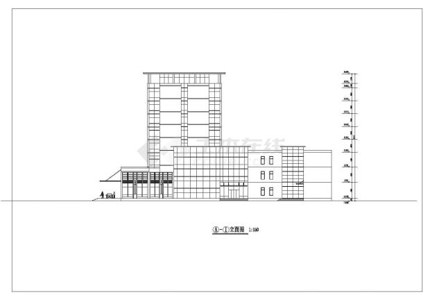 某八层酒店建筑立面方案设计CAD图纸-图二