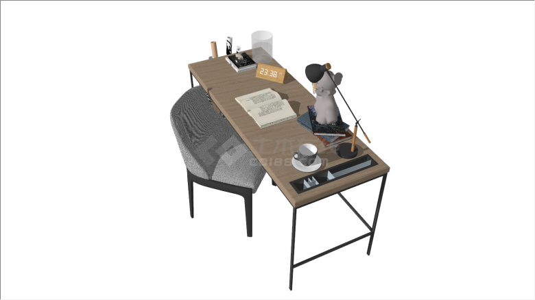北欧实木板极简书桌椅su模型-图二