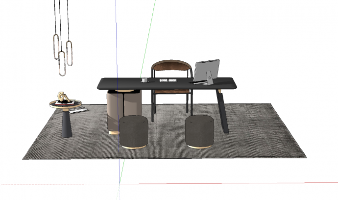 带地毯和电脑的现代风格书桌椅su模型_图1