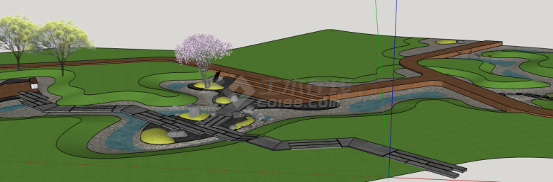 木制绿色雨水花园湿地su模型-图二