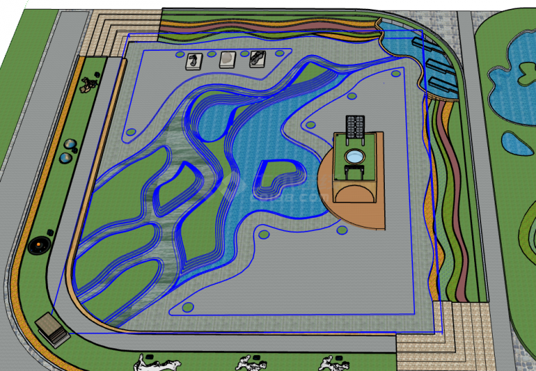 现代壮观绿地雨水花园su模型-图一