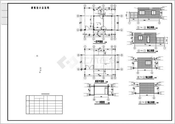 某地车间门卫、厕所、锅楼房设计CAD图-图二