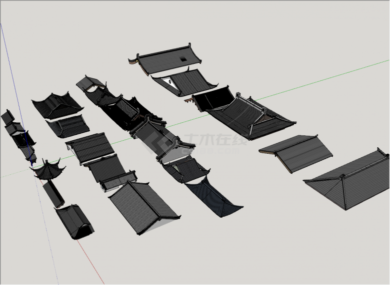 中式建筑屋顶构件su模型-图二