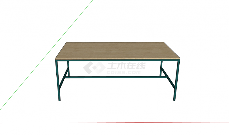 现代铁架木制长方形桌子su模型-图一