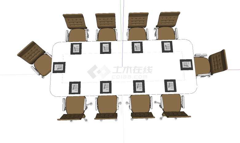 带皮质旋转座椅和会议本的会议桌su模型-图二