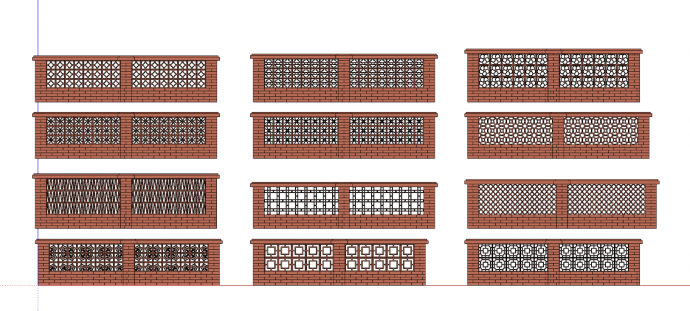 十二个由红砖建成的矮墙su模型_图1