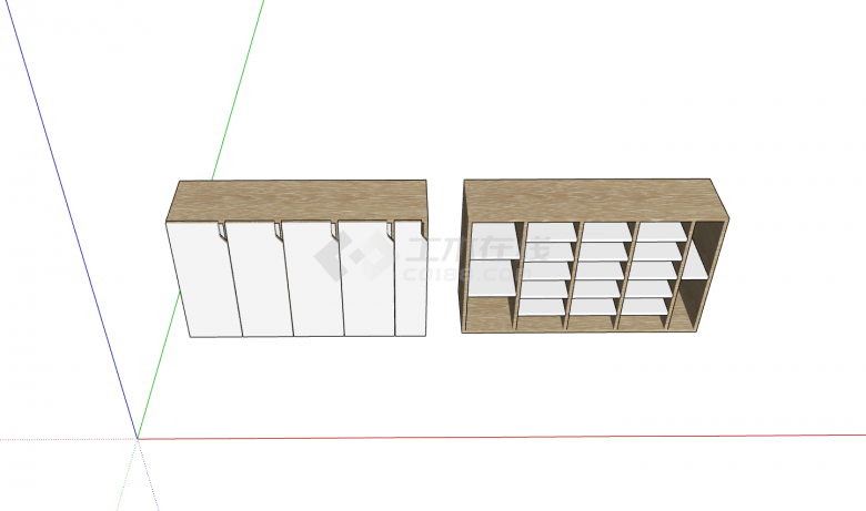 现代原木隔层储物柜su模型-图二