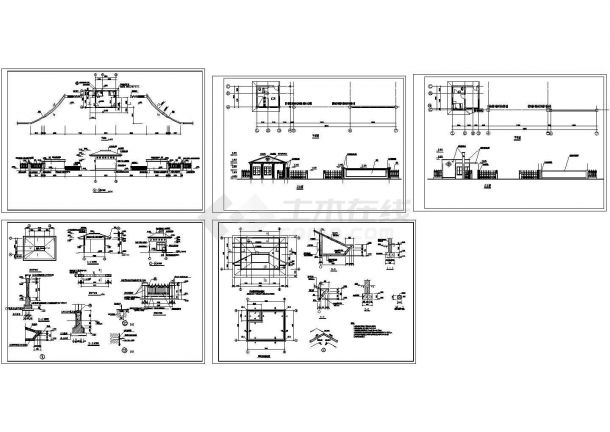 某地区高档现代小区大门建筑完整设计施工CAD图纸-图一