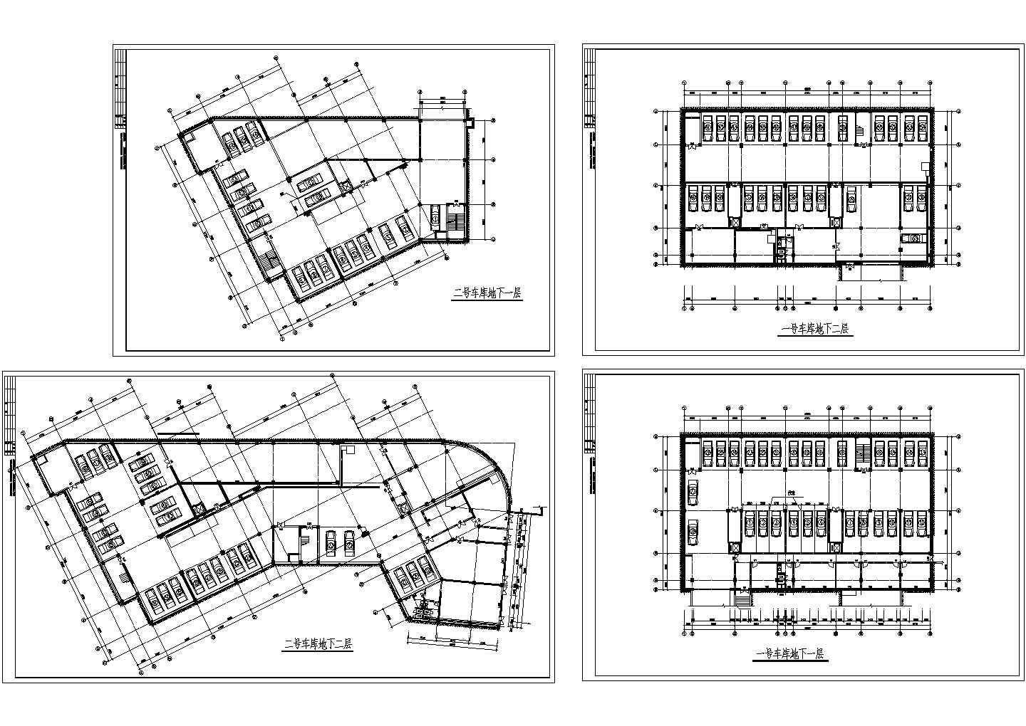 某地区高档花园小区居住建筑地下车库平面设计施工CAD图纸