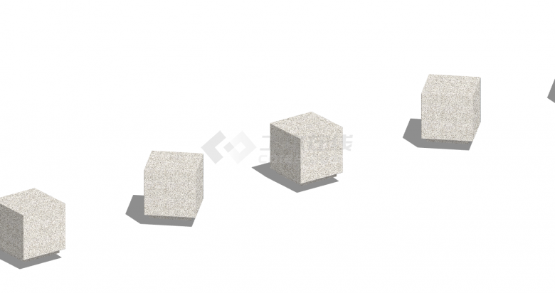 灰白色方块形挡车石su模型-图二