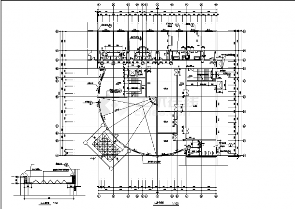 连云港某L形宾馆3层综合楼建筑设计施工cad图纸（含说明）-图二