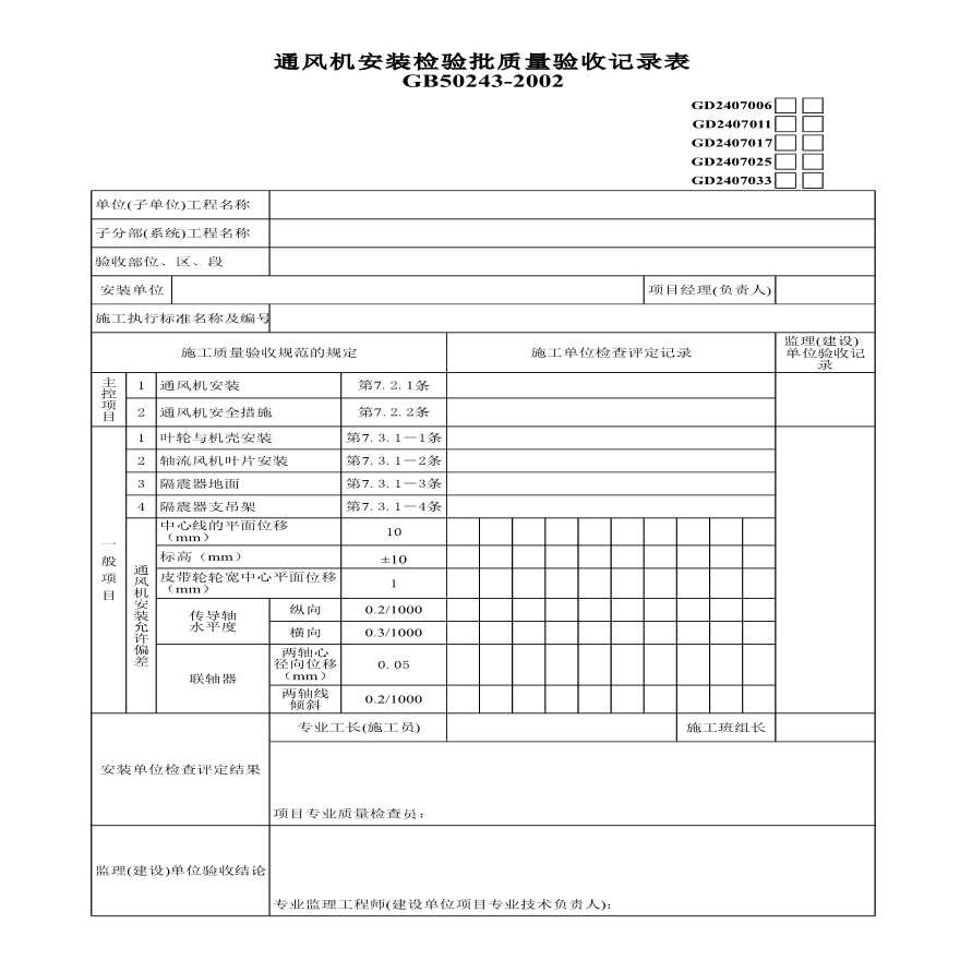 某地区通风机安装检验批质量验收记录详细文档-图一