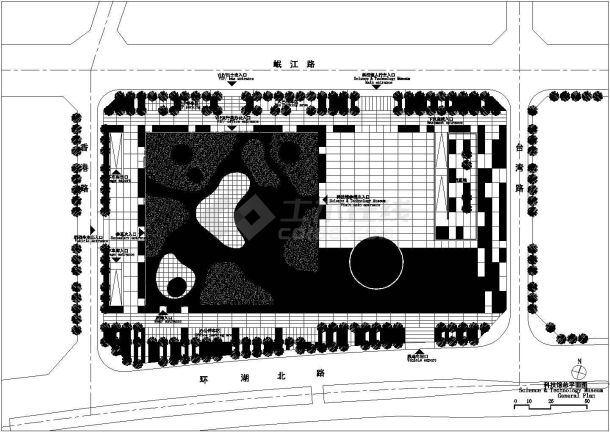 某安徽省重大文化科技馆美术馆CAD建筑设计总平面施工图-图二