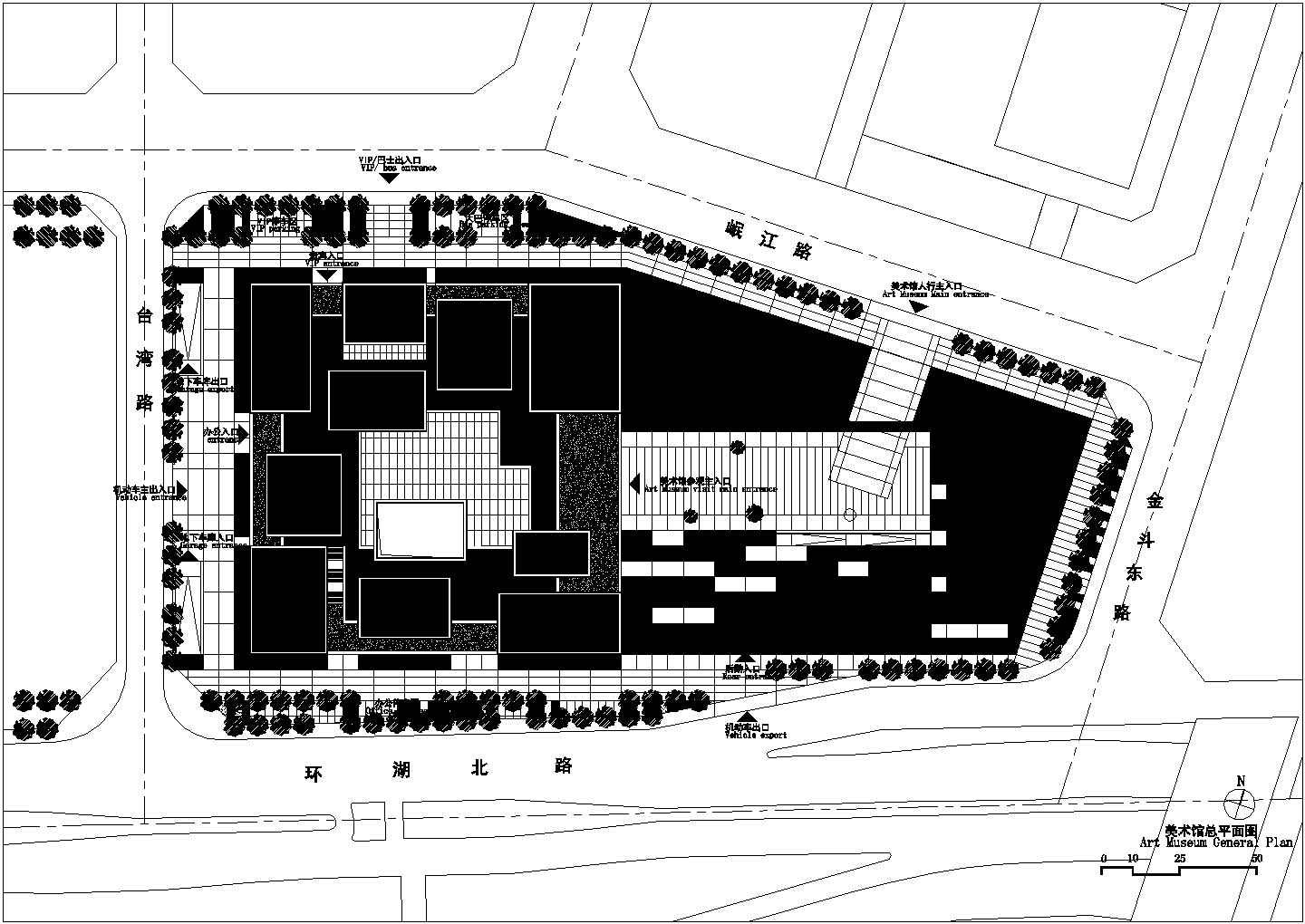 某安徽省重大文化科技馆美术馆CAD建筑设计总平面施工图