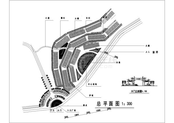 某公园CAD建筑设计平面布置及部分节点大样图-图一