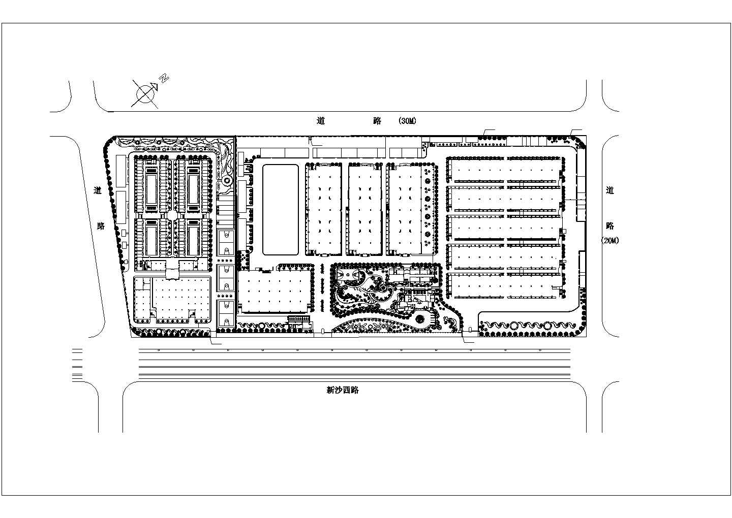 某长方形地块植物园景观绿化规划设计cad总平面施工图