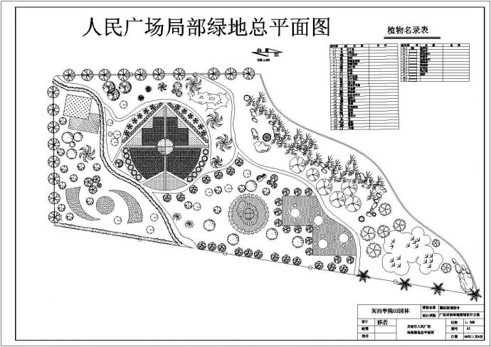 某人民广场局部CAD绿地设计施工总平面图_图1