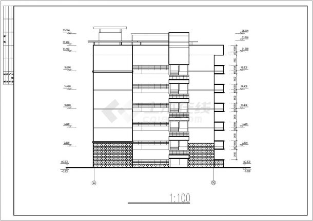 某城市中心实验高中教学楼建筑设计施工CAD资料-图一