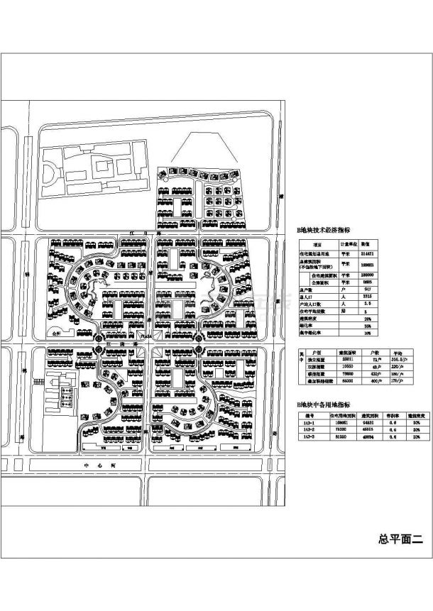某现代高档别墅住宅区规划设计cad总平面施工图（含技术经济指标）-图一