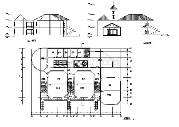 梦都花园小区幼儿园2层教学楼建筑设计施工cad图纸-图一