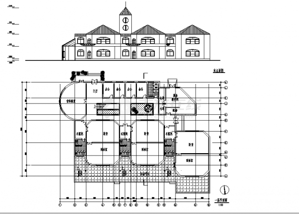 梦都花园小区幼儿园2层教学楼建筑设计施工cad图纸-图二