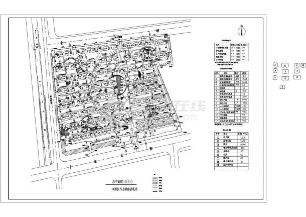 某现代高档多层住宅小区规划设计cad总平面施工图纸（含经济技术指标）-图一