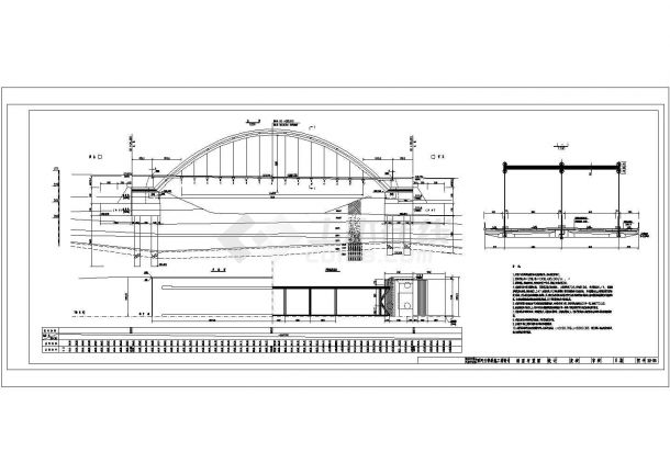 某河玉带桥1-72米中承式钢管拱CAD节点完整立面布置-图一