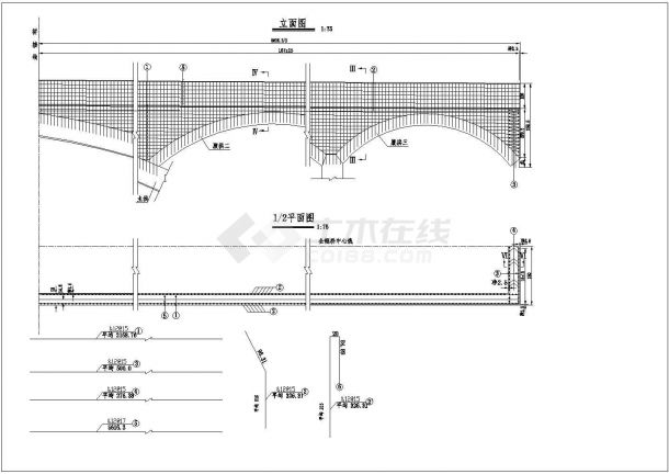某山天桥钢筋砼实体式空腹拱拱腹挡土板CAD详细完整配筋图-图一