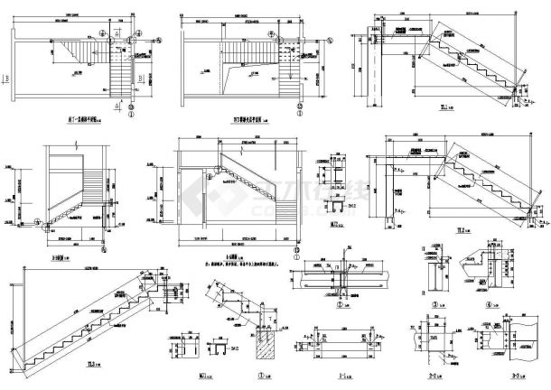 建筑工程常用楼梯设计cad施工详图图集（标注详细，种类齐全）-图一