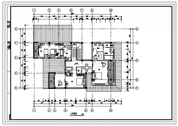 二层带地下室B型日式别墅建筑施工cad图，共十一张-图二