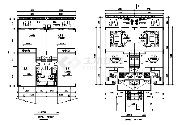 三层带地下室单体别墅建筑施工cad图，共六张-图一