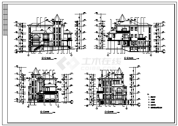 576平方米三层带半地下室碧水天源二期A型别墅建筑施工cad图(带效果图，共十二张)-图二