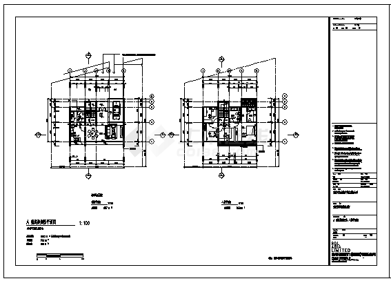 某二层A型连排别墅建筑施工cad图，共五张-图一